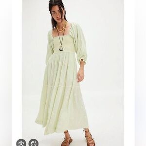 Free People Dahlia embroidered smocked maxi dress In Honeydew M